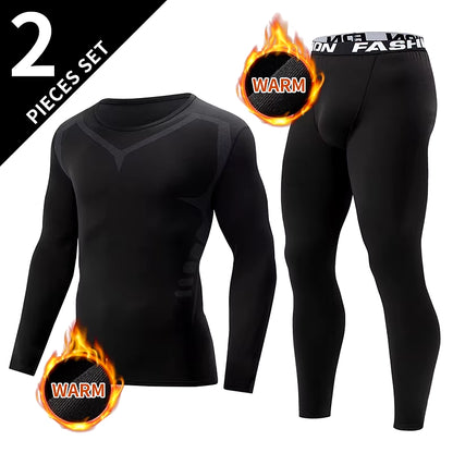 2/4 Pcs Autumn/Winter Mens Black Long Sleeved Pants Underwear Set Youth Fitness Running Base Sports Shirt Casual Stretch Pants