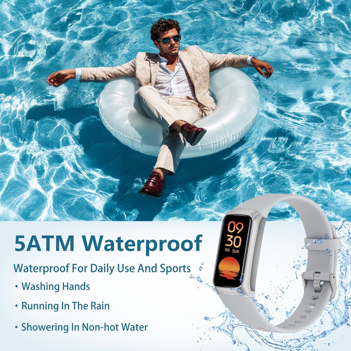 Fitness Tracker with Heart Rate Monitor, 1.1" AMOLED Screen Smart Watch, Activity Tracker, Pedometer, Sports Bracelet with Calorie Counter, Sleep Monitor, 5ATM Waterproof for Women Men (Gray)