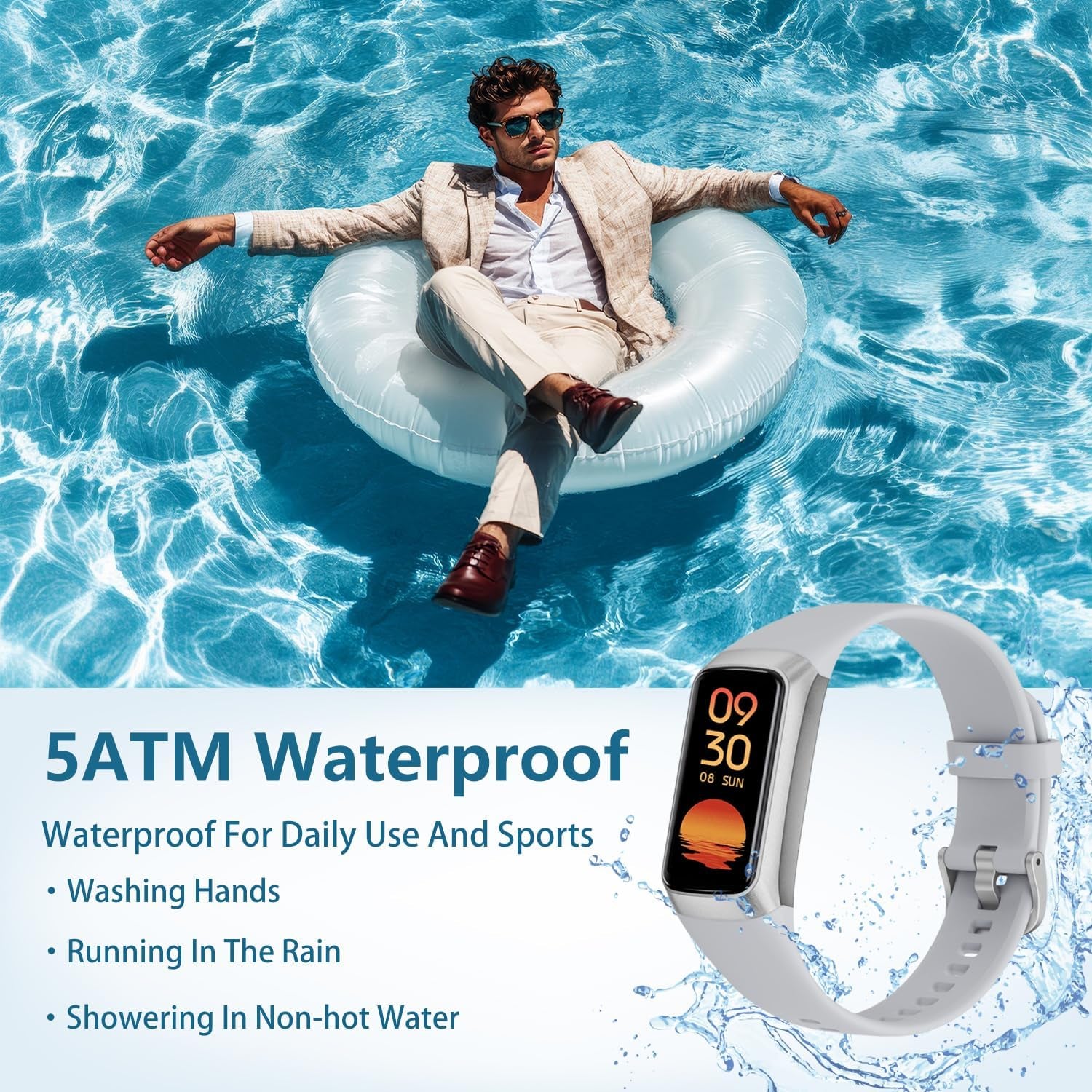 Fitness Tracker with Heart Rate Monitor, 1.1" AMOLED Screen Smart Watch, Activity Tracker, Pedometer, Sports Bracelet with Calorie Counter, Sleep Monitor, 5ATM Waterproof for Women Men (Gray)
