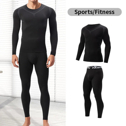 2/4 Pcs Autumn/Winter Mens Black Long Sleeved Pants Underwear Set Youth Fitness Running Base Sports Shirt Casual Stretch Pants